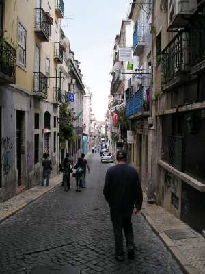 A typical grungy Lisbon street